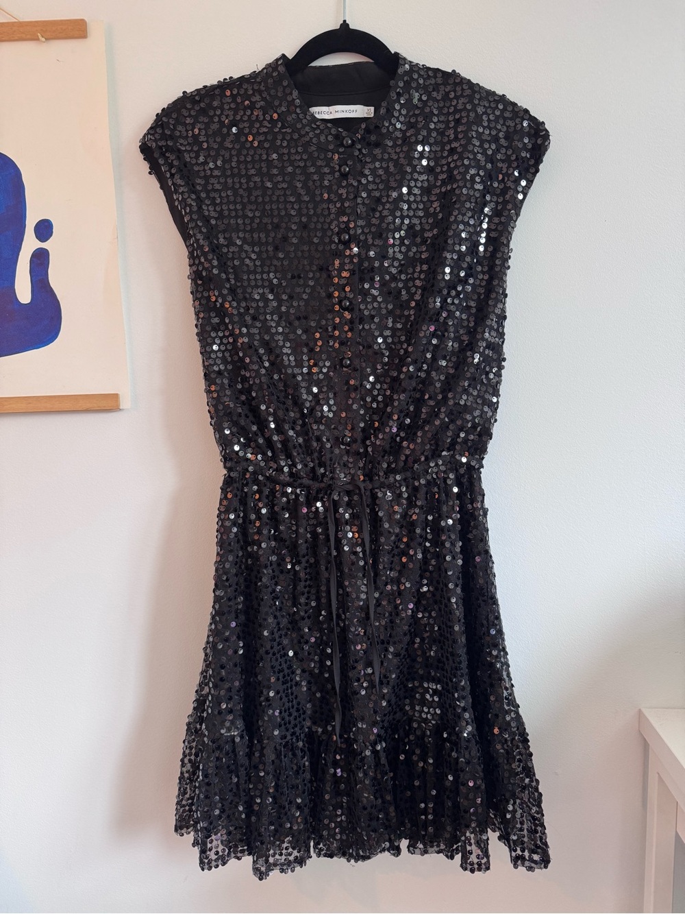 Rebecca Minkoff Black Sequin Drawstring Mini Dress